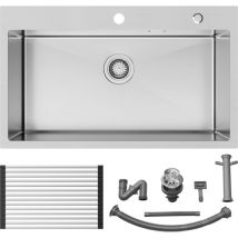 Kaibor - Lavello da Cucina 1 Vasca 75 x 45 cm Lavello Incasso Vasca Singola in Acciaio Inox con Scolapiatti avvolgibile e Sifone