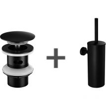 Auralum - Bonde de Lavabo Bonde Pop-up avec Trop-plein Automatique Universelle+Brosse Toilettes wc Suspendu avec Support de Brosse,Acier INOX,Noir