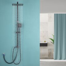 Auralum Colonna Doccia Acciaio Inox Senza Rubinetto, Set Doccia con Soffione Quadrato da 25 cm e Doccetta, Asta Doccia Regolabile 69-113cm, Nera