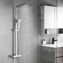 Auralum - Colonna Doccia con Miscelatore Termostatico Inox con 10 pollici Soffione e Doccetta Sistema Doccia Antiscottatura Altezza Regolabile