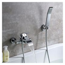 Auralum - Rubinetto Vasca a Cascata da Bagno con Doccetta, Rubinetto da Bagno a Parete, Miscelatore Vasca da Bagno in Ottone, con Supporto e
