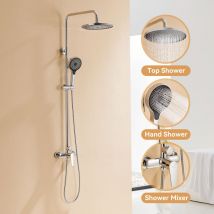 Auralum Colonne de douche Chromé Ensemble de Douche avec 26x26cm Douche de Tête Douchette Ronde avec 3 Jets D'eau, Colonne Douche en Laiton, Haute