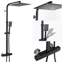 Columna de ducha termostática de 2 funciones con cabezal ultrafino de 15.7 pulgadas, sistema de ducha para baño, diseño moderno, altura ajustable,