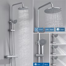 Columna ducha termostatica, Conjunto de ducha de Baño, Altura Ajustable 80-110cm, Sistema de ducha con Ducha de Lluvia y 3 modos de ducha de mano,