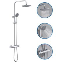 Auralum Columna Ducha Termostatica de 38°C Conjunto Ducha con Termostatico mezclador, Sistema de Ducha Termostatico con Altura Ajustable 84cm-121cm