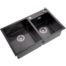 Auralum Max - Auralum Edelstahl Doppelbecken Küchenspüle, 75 x 45 cm Einbauspüle für ab 80 cm Unterschrank, Spülbecken inkl. Ablaufgarnitur und 300