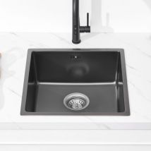 Auralum - vier Cuisine 1 Bac 44x44x20CM Évier sous plan en Acier Inox avec Trop-Plein et Système de Drainage, Noir