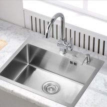 Auralum - vier 1 Bac 55x45x19CM Évier à Encastrer en Acier Inoxydable 304 Évier Cuisine Brossé avec Distributeur de savon et Ensemble de Drainage