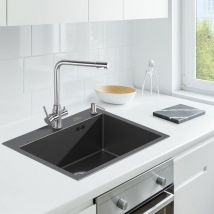Auralum - vier de Cuisine 1 Bac 55x45CM Nano noir /Gris Foncé Acier Inoxydable Évier avec Distributeur de Savon Évier Encastré et à Poser