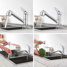 Auralum - Grifo Cocina con Ducha Extraible 70cm, Grifo de Fregadero con 2 Modos de Rociador, Giratorio a 360° Grifo Fregadero Monomando, Agua Frío y