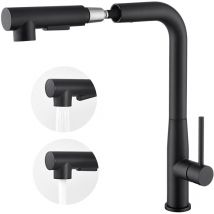Auralum - Grifo Cocina Extraíble de acero inoxidable Negro, Grifo de Cocina con Ducha Extraíble 50cm, 360° Giratorio Fregadero Monomando Cocina con