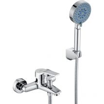 Auralum - Grifo de Bañera/Ducha con 5 Funciones Ducha de Mano, Bañera Monomando Ducha Montaje en pared, Set de Ducha Cromado de Latón