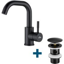 Auralum - Grifo de baño Mezclador de lavabo giratorio 360° con desagüe automático, grifo de baño + desagüe automático con rebosadero, negro
