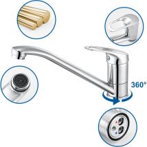 Auralum - Grifo de cocina Grifo cromado de alta presión giratorio 360°, monomando, mezclador de fregadero para agua fría y caliente