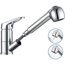 Auralum - Grifo de Cocina Extraíble con 2 Modos de Rociador, Grifo Cocina de Latón Giratorio 360° Grifo de Fregadero Monomando Mezclador para Agua