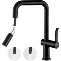 Auralum Max - Auralum Grifo de Cocina Extraíble de 2 Funciones Negro, Giratorio a 360 Grifo Grifería de Mezclador Monomando de Cocina Fregadero, Agua