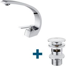 Auralum Grifo de Lavabo Mezclador Monomando para Lavabo + Pop-Up Válvula de Desagüe Universal Click-Clack con rebosadero