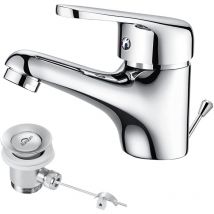 Auralum - Grifo de lavabo pequeño para baño con juego de desagüe Grifo de baño para lavabo con juego de desagüe cromado, ideal para aseos de