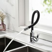 Auralum - Grifo de Cocina Flexible Negro, Grifo de Fregadero Giratorio 360° Mezclador Monomando de Cocina con manguera de silicona, Grifo Cocina con