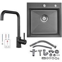 Auralum - Küchenspüle Edelstahl Einbauspüle 45 × 45 cm + Niederdruck Küchenarmatur