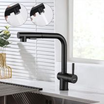 Kaibor - Hochdruck Küchenarmatur 360° Schwenkbar Edelstahl Wasserhahn Küche mit Brause 2 Strahlarten Einhebelmischer Spültischarmatur Schwarz
