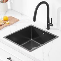 Auralum Lavello da cucina 44 x 44 cm lavello in acciaio inox, lavello da cucina a una vasca, lavelli nanorivestiti, adatto per armadi sopra i 45 cm,