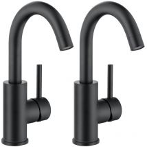 Auralum - 2PCS Grifo de Lavabo Giratorio 360 grados, Mezclador Monomando de Lavabo, Grifo de Baño con Agua Fria y Caliente Ajustable, Negro