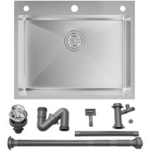 Auralum Max - 60 x 49 cm Lavello rettangolare, acciaio inox Lavello da incasso con sifone/ tubo di scarico, foro di troppopieno