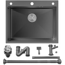 Auralum Max - 60 x 49 cm Lavello rettangolare, lavello da cucina in acciaio inox Lavello da incasso con sifone/ tubo di scarico, foro di troppopieno,