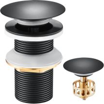 Bonde de Lavabo Pop Up sans Trop Plein,Bouchon Vidange avec Panier à Crépine,Bonde Vidage en Laiton/Inox pour Lavabo de Salle Bain ,Noir - Auralum Max