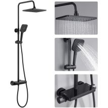 Auralum Max Duschsystem Mit Thermostat, Regendusche Mit 3-funktionen Handbrause, Kopfbrause Und Ablage Für Badezimmer, Schwarz