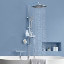 Auralum Max Edelstahl Chrom Duschsystem 2-funktionen Duschsäulen Ohne Armaturen Mit Handbrause, Quadratischer Kopfbrause, Regal Und Höhenverstellbar 