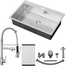 Auralum - Max Edelstahl Küchenspüle 75 x 45 cm Einbauspüle + Spiralfeder Küchenarmatur mit Zwei Auslauf