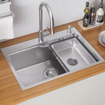 Einzelspüle 68×48x21cm Silber Edelstahlspüle Mit Becken + Seifenspender - Einbau-/aufsatzspüle - Auralum Max