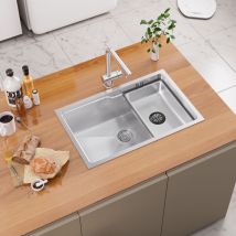 Auralum Max - Lavello da cucina Single Bowl 68×43×21CM Silver Sottotop con scolapiatti e vasca
