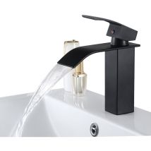 Auralum - Schwarz Messing Waschtischarmatur Wasserfall Wasserhahn Bad Waschbeckenarmatur Badarmatur Einhebelmischer Armatur Bad Mischbatterie Für 