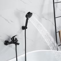 Auralum - Mitigeur Bain/Douche avec Pommeau de Douche à Main Mural Mitigeur Monocommande Noir Salle de Bain