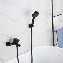 Auralum - Mitigeur de Baignoire Noir Robinet Baignoire avec Douchette à Main 5 Jets, Mitigeur Douche avec Support et Flexible 1,5m, Robinet Bain