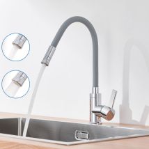 Auralum - Robinet de Cuisine Flexible avec Tuyau Gris en Silicone, Mitigeur Évier Cuisine Rotatif 360° avec 2 Modes Jet