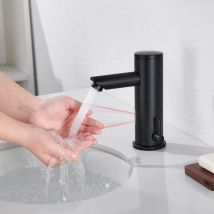 Auralum Mitigeur Lavabo Infrarouge Electronique Eau Froide et Chaude Mitigeur Automatique LaitonRobinet Automatique de Lavabo Salle de Bain,Noir