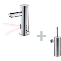 Auralum Mitigeur Lavabo Infrarouge Electronique Eau Froide/Chaude en Laiton Chrome+Porte Brosse Toilette Acier Inoxydable Brosse WC Mural