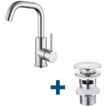Mitigeur Lavabo,Robinet LavaboPivotant 360°,avec Aérateur Démotable,Chromé+Bonde Lavabo Bonde Pop-up avec Trop-plein Automatique Universelle - Auralum