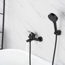 Auralum Mitigeur Robinet de Baignoire avec Douchette Bain Douche Mitigeur de Baignoire Mural Mitigeur Monocommande Noir Salle de Bain