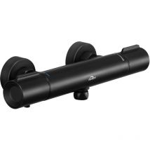 Mitigeur Thermostatique de Douche Noir en laiton Robinet de Douche Mural avec Blocage de sécurité de 38°C, Mitigeur thermos pour Baignoire/ Colonne