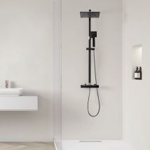 Auralum - Nero Colonna Doccia Termostatico, Set de Doccia con 10 pollici Soffione a Pioggia e Doccetta a mano, Angolo Regolabile e Altezza Regolabile