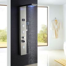 Panneau de Douche Colonne de Douche Hydromassante led lcd Panneau de Douche en Acier Inox Brossé avec 3 Jets de Massage - Auralum