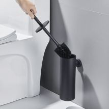 Auralum - Porte-balai wc Noir Vertical Acier Inoxydable 304 Traitement de Surface Brossé Manche Extra Long de 42,5 cm Brosse de Toilette avec