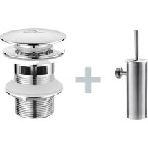 Auralum - Porte Brosse Toilette Acier Inoxydable Brosse wc Mural +Bonde Lavabo Bonde Pop-up avec Trop-plein Automatique Universelle