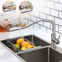 Robinet Cuisine avec Douchette Mitigeur Douchette d'évier Extractible à 2 Jets Mitigeur Evier Bec Haut Pivotant à 360° en Acier Inox avec Barboteur