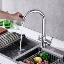 Robinet Cuisine Mitigeur Vanne Céramique Monocommande Un Trou avec Filtrée Rotatif 360°2 Mode de Sortie d'eau Ordinaire Robinet de Cuisine - Auralum